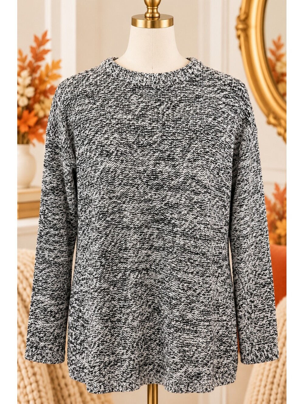 Philosophy Women’s M Black White Marled Knit Sweater Oversized Drop Shoulder